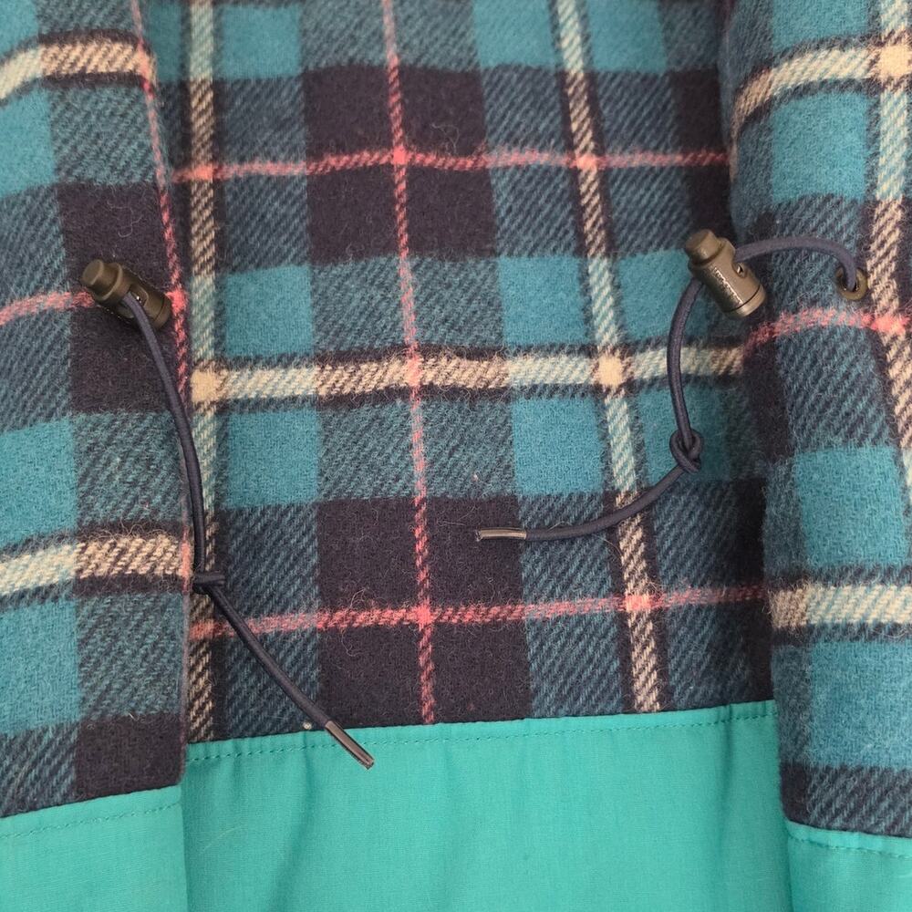 L.L. Bean Women's XL Baxter State Parka Jacket Teal Plaid Wool Lined Hooded USA - Picture 8 of 10